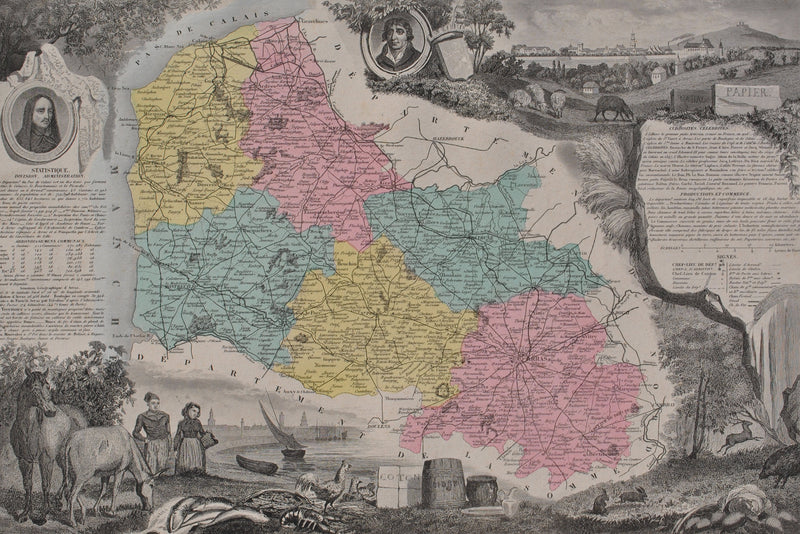 Victor LEVASSEUR : France, Carte ancienne du Pas de Calais, Gravure originale (photo de détail 2) - Crédit photo : Galerie Art.Paris