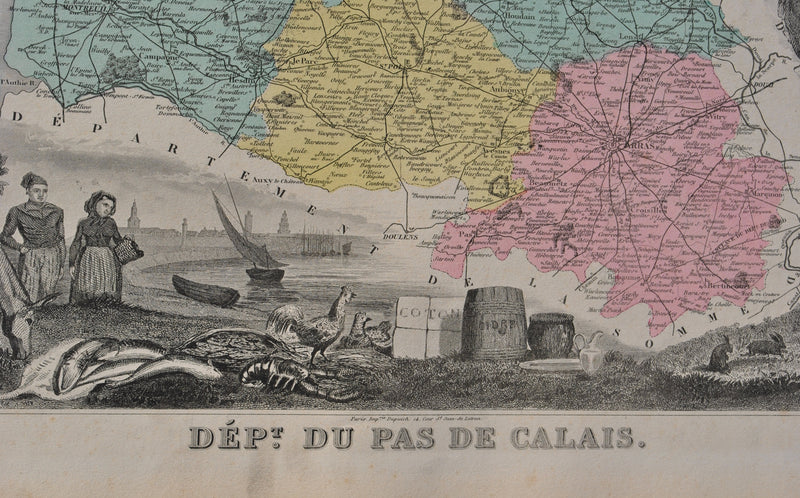 Victor LEVASSEUR : France, Carte ancienne du Pas de Calais, Gravure originale (photo de détail 3) - Crédit photo : Galerie Art.Paris