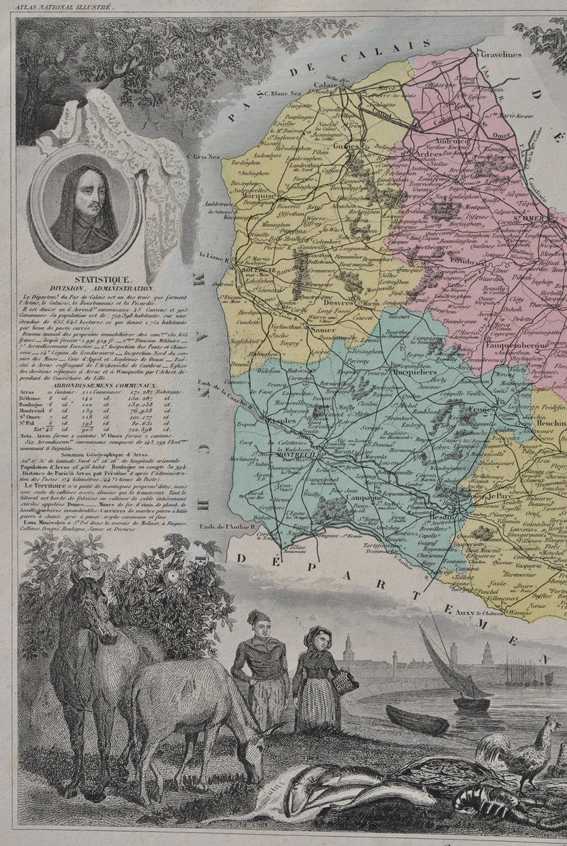 Victor LEVASSEUR : France, Carte ancienne du Pas de Calais, Gravure originale (photo de détail 4) - Crédit photo : Galerie Art.Paris