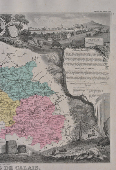 Victor LEVASSEUR : France, Carte ancienne du Pas de Calais, Gravure originale (photo de détail 5) - Crédit photo : Galerie Art.Paris