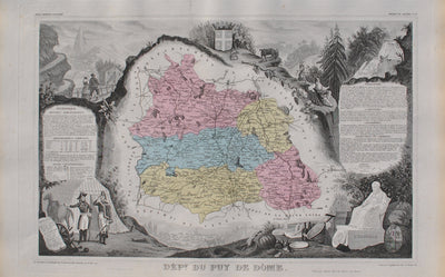 Victor LEVASSEUR : France, Carte ancienne du Puy de Dôme, Gravure originale (vue générale) - Crédit photo : Galerie Art.Paris