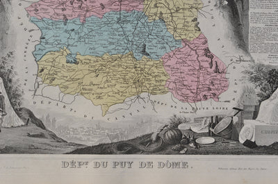 Victor LEVASSEUR : France, Carte ancienne du Puy de Dôme, Gravure originale (photo de détail 3) - Crédit photo : Galerie Art.Paris