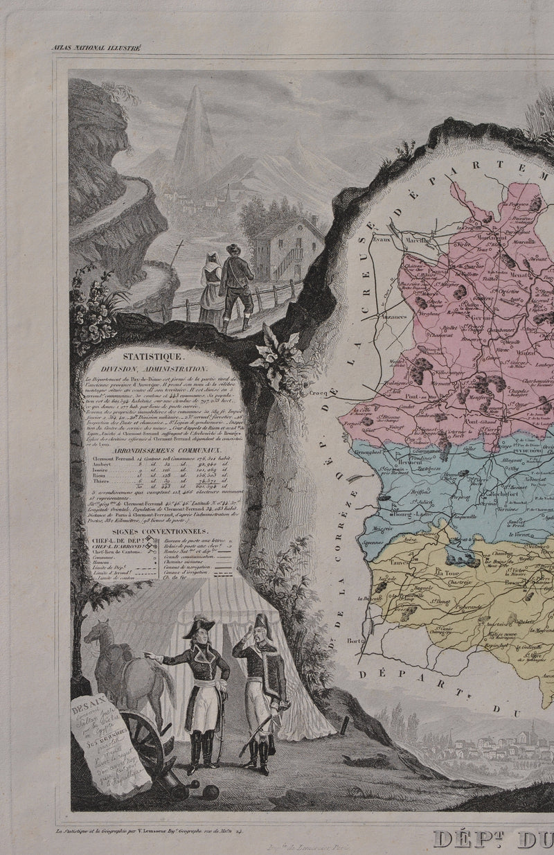 Victor LEVASSEUR : France, Carte ancienne du Puy de Dôme, Gravure originale (photo de détail 4) - Crédit photo : Galerie Art.Paris