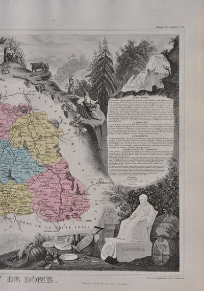 Victor LEVASSEUR : France, Carte ancienne du Puy de Dôme, Gravure originale (photo de détail 5) - Crédit photo : Galerie Art.Paris