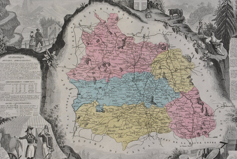 Victor LEVASSEUR : France, Carte ancienne du Puy de Dôme, Gravure originale (photo de détail 6) - Crédit photo : Galerie Art.Paris