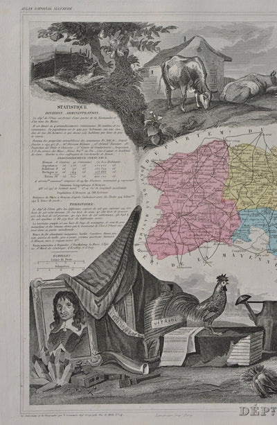 Victor LEVASSEUR : France, Carte ancienne de l'Orne, Gravure originale (photo de détail 4) - Crédit photo : Galerie Art.Paris