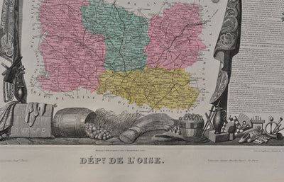 Victor LEVASSEUR : France, Carte ancienne de l'Oise, Gravure originale (photo de détail 3) - Crédit photo : Galerie Art.Paris