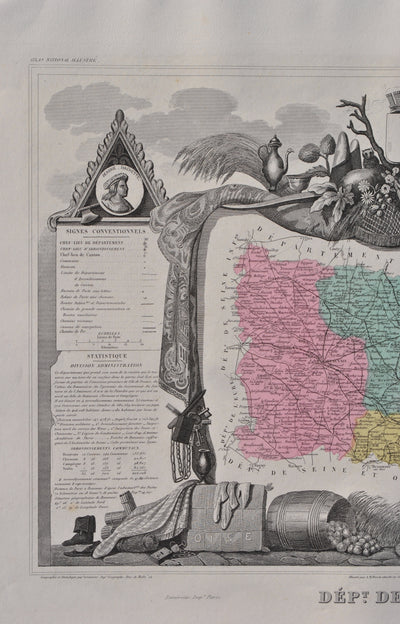 Victor LEVASSEUR : France, Carte ancienne de l'Oise, Gravure originale (photo de détail 4) - Crédit photo : Galerie Art.Paris