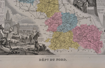 Victor LEVASSEUR : France, Carte ancienne du Nord, Gravure originale (photo de détail 3) - Crédit photo : Galerie Art.Paris