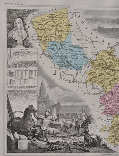 Victor LEVASSEUR : France, Carte ancienne du Nord, Gravure originale (photo de détail 4) - Crédit photo : Galerie Art.Paris