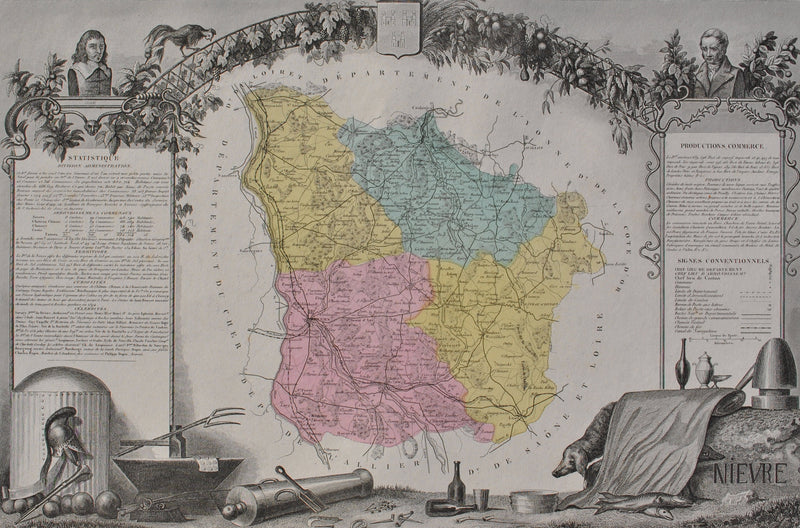 Victor LEVASSEUR : France, Carte ancienne de la Nièvre, Gravure originale (photo de détail 2) - Crédit photo : Galerie Art.Paris