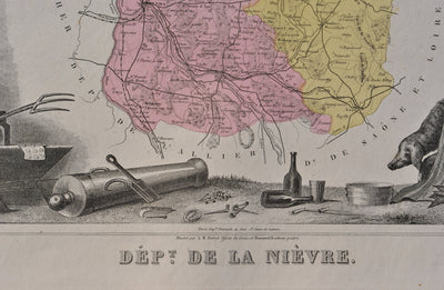 Victor LEVASSEUR : France, Carte ancienne de la Nièvre, Gravure originale (photo de détail 3) - Crédit photo : Galerie Art.Paris