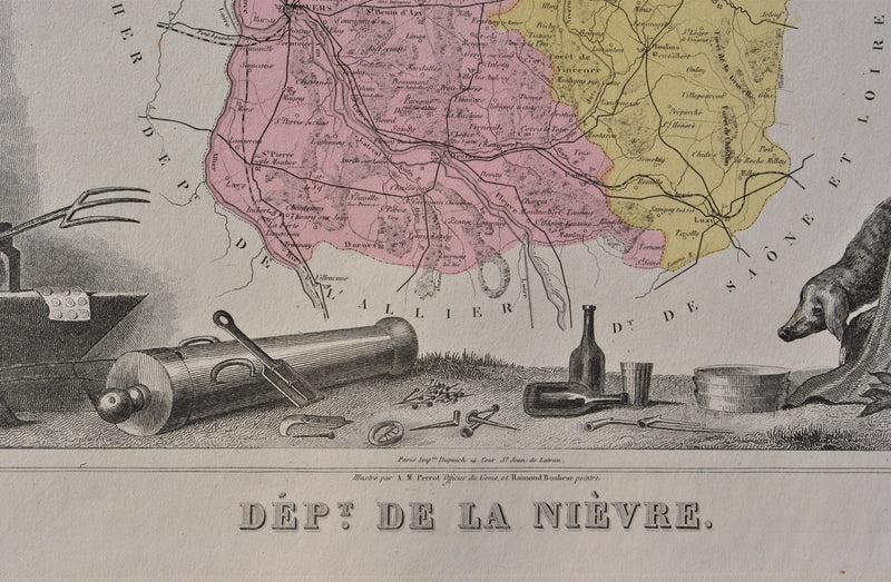 Victor LEVASSEUR : France, Carte ancienne de la Nièvre, Gravure originale (photo de détail 3) - Crédit photo : Galerie Art.Paris