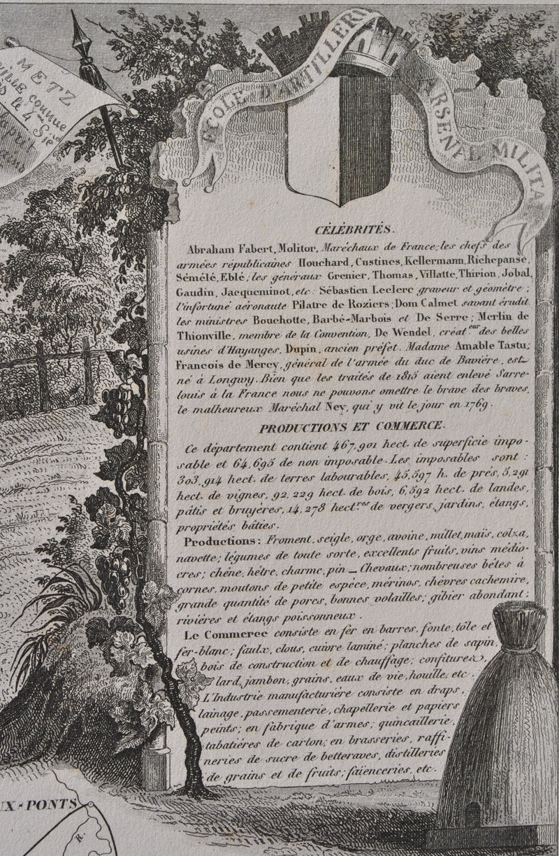 Victor LEVASSEUR : France, Carte ancienne de la Moselle, Gravure originale (photo de détail 7) - Crédit photo : Galerie Art.Paris