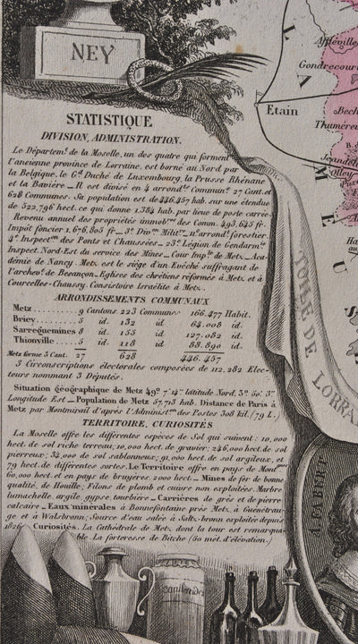 Victor LEVASSEUR : France, Carte ancienne de la Moselle, Gravure originale (photo de détail 8) - Crédit photo : Galerie Art.Paris