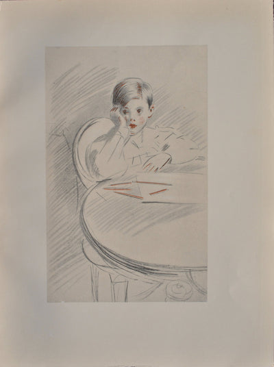 Paul César HELLEU : Enfant pensif, Héliogravure originale (vue générale) - Crédit photo : Galerie Art.Paris