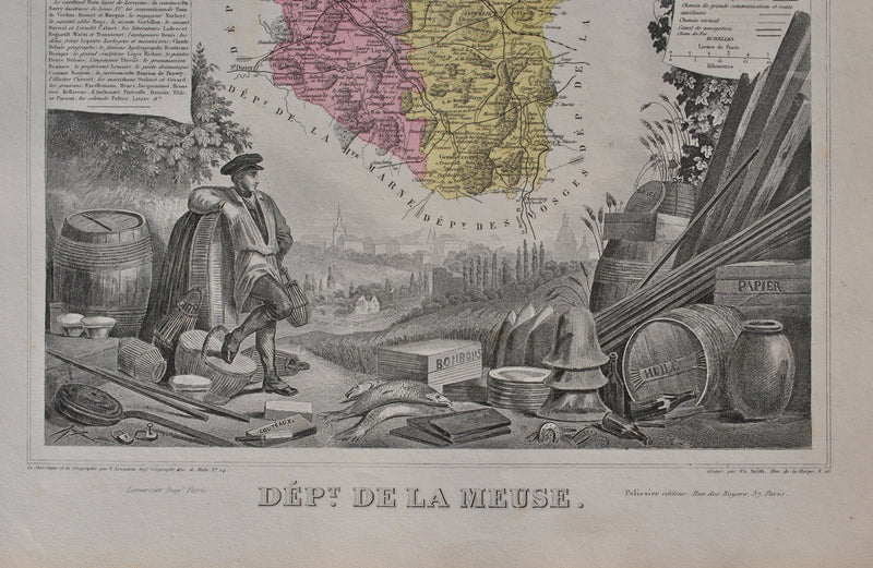 Victor LEVASSEUR : France, Carte ancienne de la Meuse, Gravure originale (photo de détail 3) - Crédit photo : Galerie Art.Paris