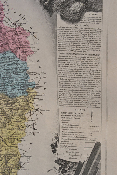 Victor LEVASSEUR : France, Carte ancienne de la Meuse, Gravure originale (photo de détail 5) - Crédit photo : Galerie Art.Paris