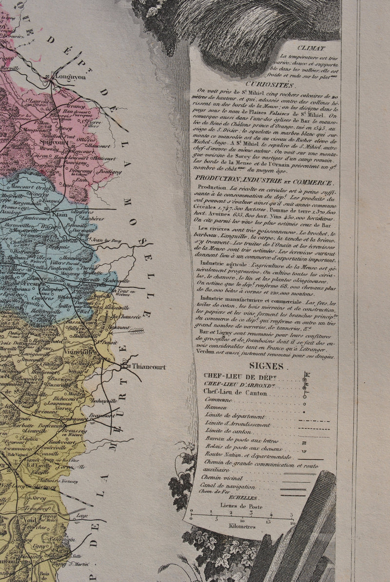 Victor LEVASSEUR : France, Carte ancienne de la Meuse, Gravure originale (photo de détail 5) - Crédit photo : Galerie Art.Paris