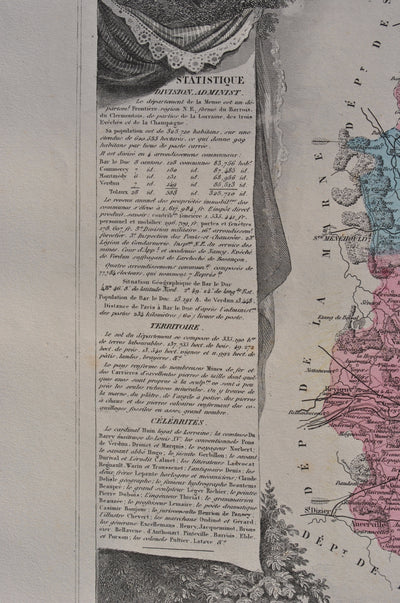 Victor LEVASSEUR : France, Carte ancienne de la Meuse, Gravure originale (photo de détail 6) - Crédit photo : Galerie Art.Paris