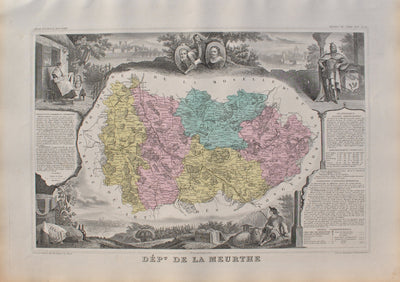 Victor LEVASSEUR : France, Carte ancienne de la Meurthe, Gravure originale (vue générale) - Crédit photo : Galerie Art.Paris