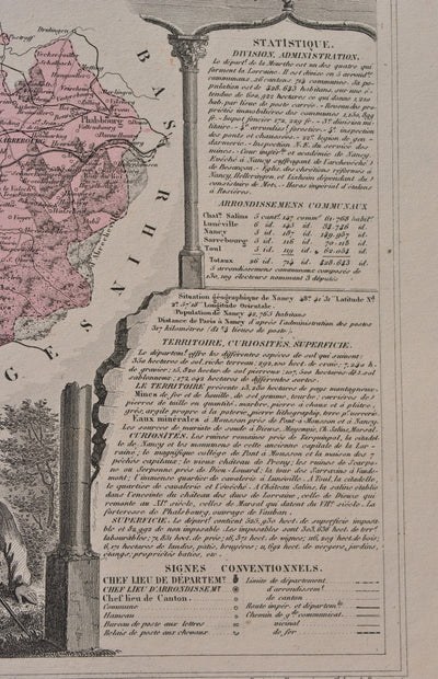 Victor LEVASSEUR : France, Carte ancienne de la Meurthe, Gravure originale (photo de détail 6) - Crédit photo : Galerie Art.Paris