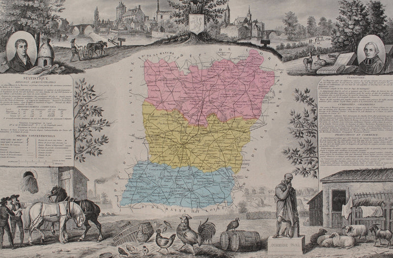 Victor LEVASSEUR : France, Carte ancienne de la Mayenne, Gravure originale (photo de détail 2) - Crédit photo : Galerie Art.Paris