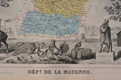 Victor LEVASSEUR : France, Carte ancienne de la Mayenne, Gravure originale (photo de détail 3) - Crédit photo : Galerie Art.Paris