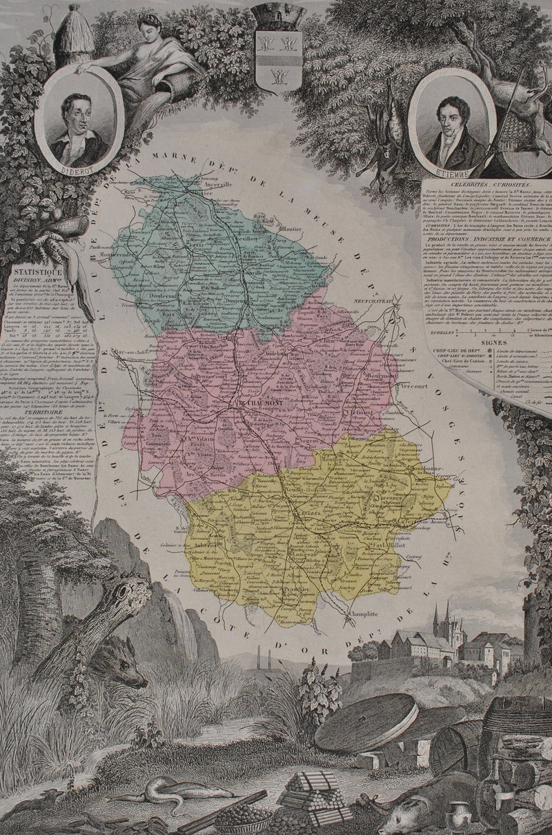 Victor LEVASSEUR : France, Carte ancienne de la Haute Marne, Gravure originale (photo de détail 2) - Crédit photo : Galerie Art.Paris