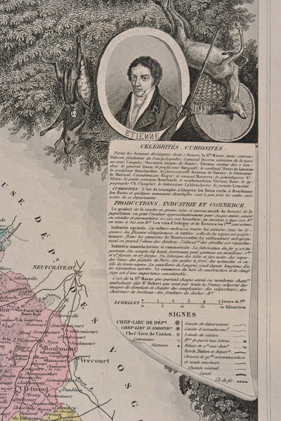 Victor LEVASSEUR : France, Carte ancienne de la Haute Marne, Gravure originale (photo de détail 5) - Crédit photo : Galerie Art.Paris