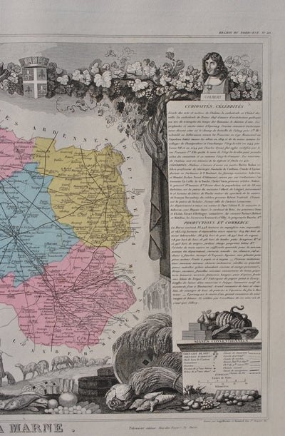 Victor LEVASSEUR : France, Carte ancienne de la Marne, Gravure originale (photo de détail 5) - Crédit photo : Galerie Art.Paris