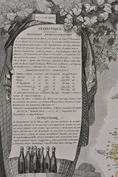 Victor LEVASSEUR : France, Carte ancienne de la Marne, Gravure originale (photo de détail 7) - Crédit photo : Galerie Art.Paris