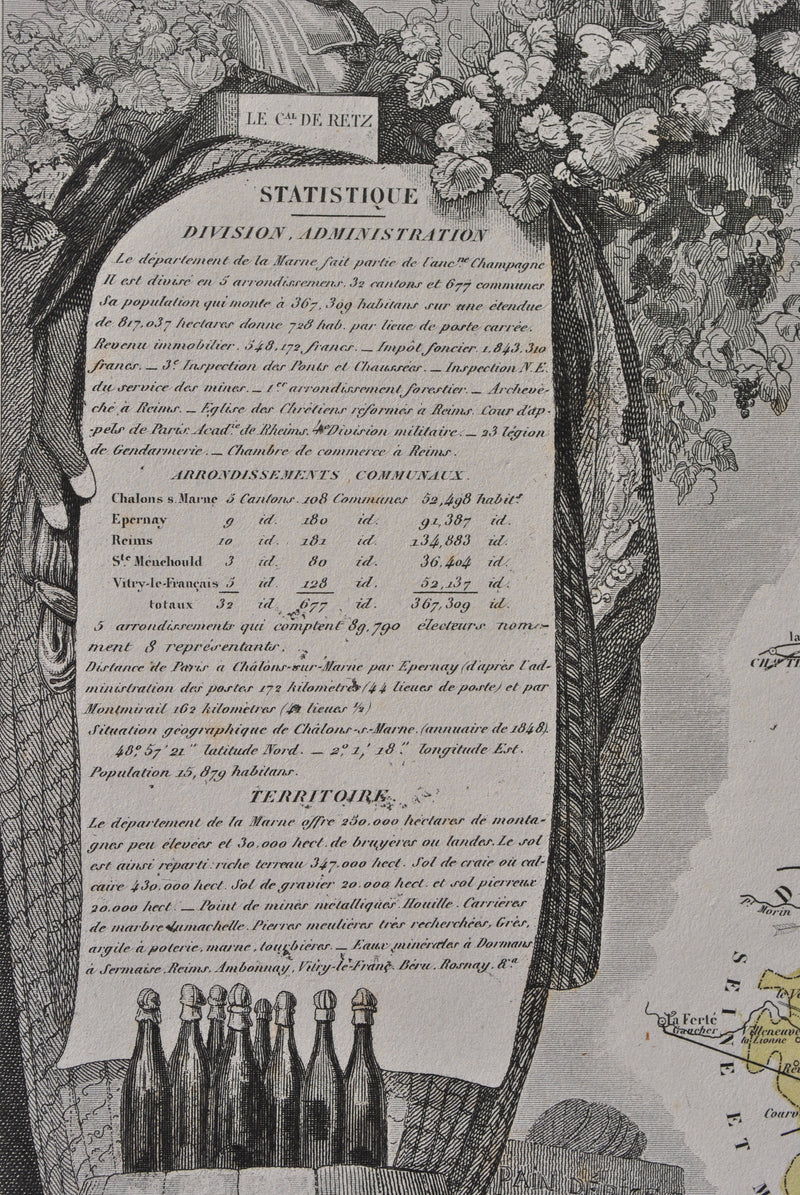 Victor LEVASSEUR : France, Carte ancienne de la Marne, Gravure originale (photo de détail 7) - Crédit photo : Galerie Art.Paris