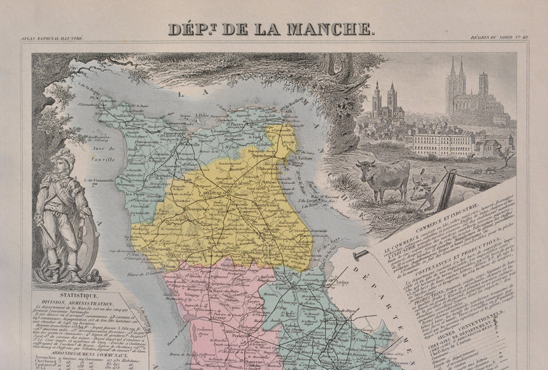 Victor LEVASSEUR : France, Carte ancienne de la Manche, Gravure originale (photo de détail 3) - Crédit photo : Galerie Art.Paris