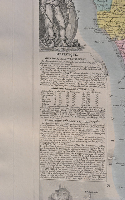 Victor LEVASSEUR : France, Carte ancienne de la Manche, Gravure originale (photo de détail 6) - Crédit photo : Galerie Art.Paris