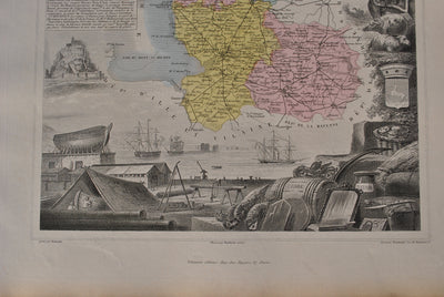 Victor LEVASSEUR : France, Carte ancienne de la Manche, Gravure originale (photo de détail 7) - Crédit photo : Galerie Art.Paris