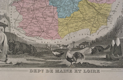 Victor LEVASSEUR : France, Carte ancienne du Maine et Loire, Gravure originale (photo de détail 3) - Crédit photo : Galerie Art.Paris