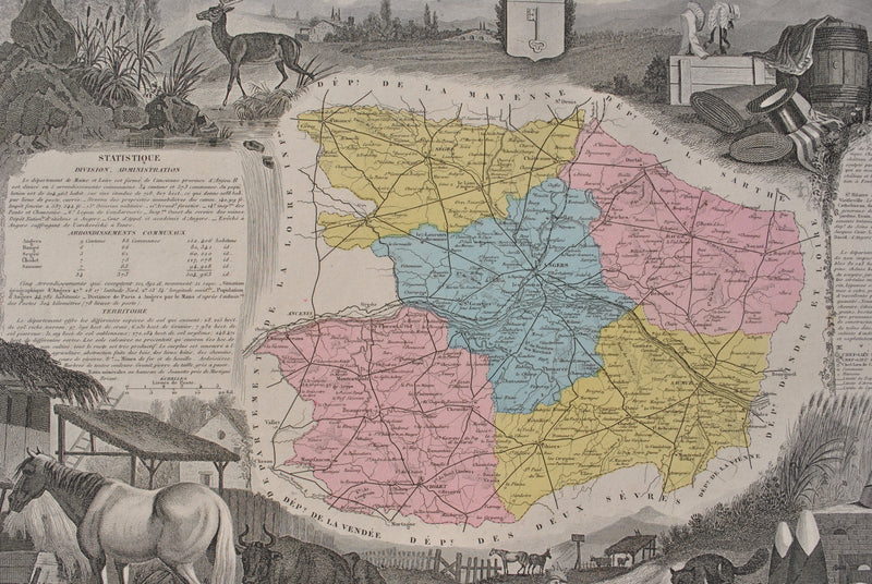 Victor LEVASSEUR : France, Carte ancienne du Maine et Loire, Gravure originale (photo de détail 6) - Crédit photo : Galerie Art.Paris