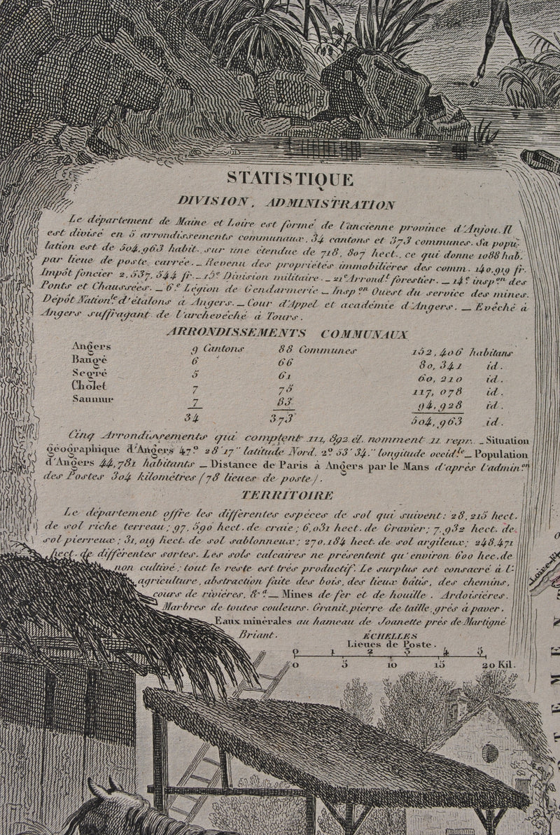 Victor LEVASSEUR : France, Carte ancienne du Maine et Loire, Gravure originale (photo de détail 7) - Crédit photo : Galerie Art.Paris