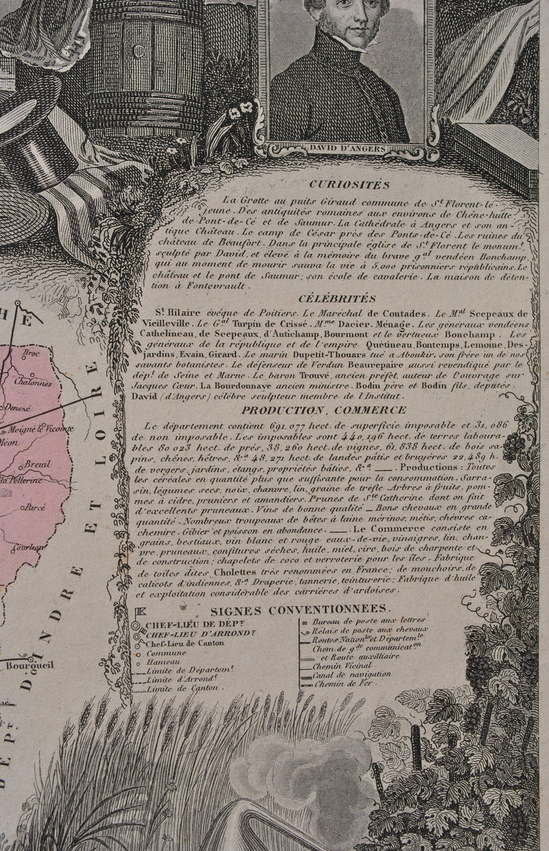 Victor LEVASSEUR : France, Carte ancienne du Maine et Loire, Gravure originale (photo de détail 8) - Crédit photo : Galerie Art.Paris