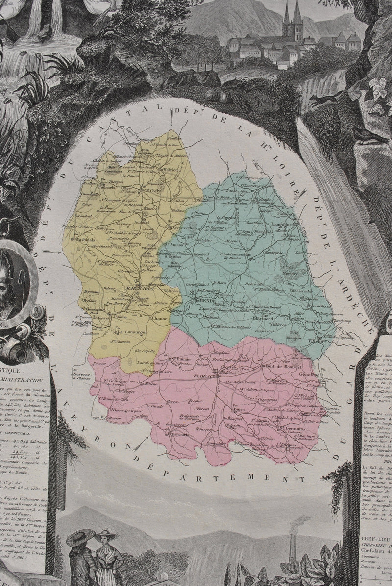 Victor LEVASSEUR : France, Carte ancienne de la Lozère, Gravure originale (photo de détail 4) - Crédit photo : Galerie Art.Paris