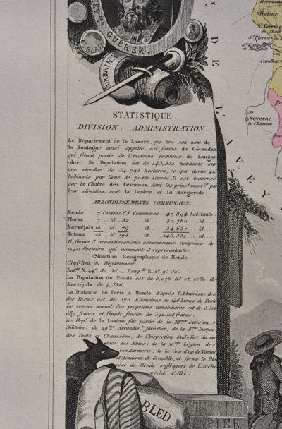 Victor LEVASSEUR : France, Carte ancienne de la Lozère, Gravure originale (photo de détail 6) - Crédit photo : Galerie Art.Paris