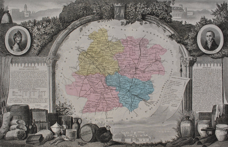 Victor LEVASSEUR : France, Carte ancienne du Lot et Garonne, Gravure originale (photo de détail 2) - Crédit photo : Galerie Art.Paris