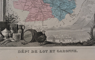 Victor LEVASSEUR : France, Carte ancienne du Lot et Garonne, Gravure originale (photo de détail 3) - Crédit photo : Galerie Art.Paris