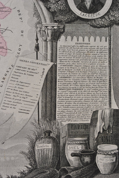 Victor LEVASSEUR : France, Carte ancienne du Lot et Garonne, Gravure originale (photo de détail 7) - Crédit photo : Galerie Art.Paris