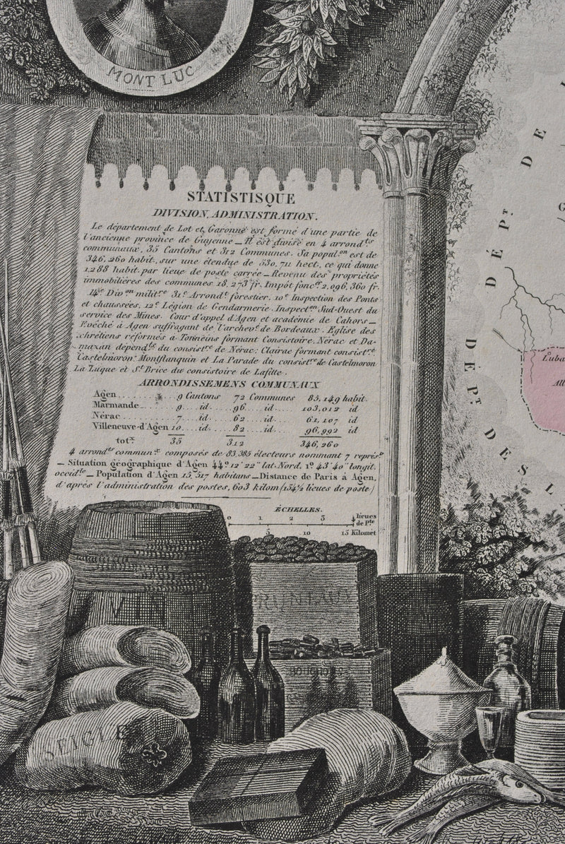 Victor LEVASSEUR : France, Carte ancienne du Lot et Garonne, Gravure originale (photo de détail 8) - Crédit photo : Galerie Art.Paris