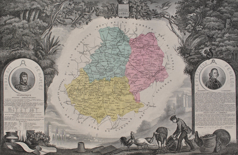 Victor LEVASSEUR : France, Carte ancienne du Lot, Gravure originale (photo de détail 2) - Crédit photo : Galerie Art.Paris