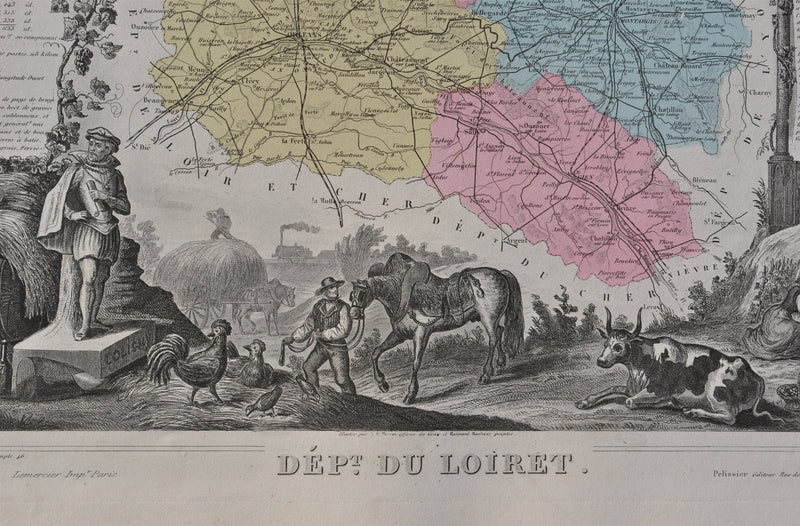 Victor LEVASSEUR : France, Carte ancienne du Loiret, Gravure originale (photo de détail 3) - Crédit photo : Galerie Art.Paris