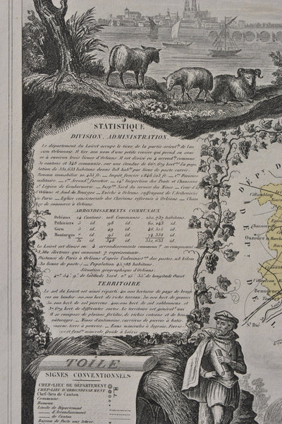 Victor LEVASSEUR : France, Carte ancienne du Loiret, Gravure originale (photo de détail 8) - Crédit photo : Galerie Art.Paris