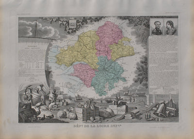 Victor LEVASSEUR : France, Carte ancienne de la Loire Inférieure, Gravure originale (vue générale) - Crédit photo : Galerie Art.Paris